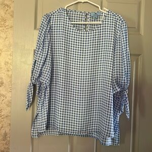 CeCe Light Blue Checker Feminine Blouse